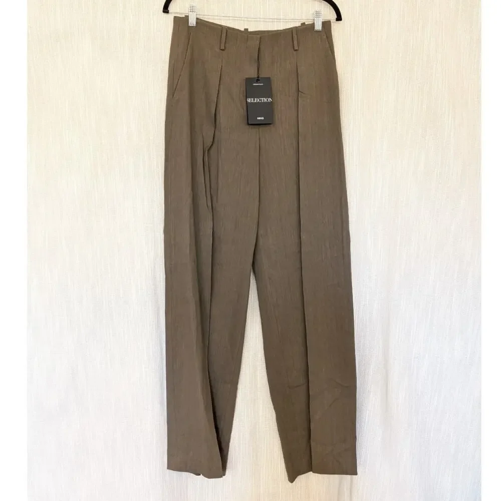 NWT Mango MNG Selection Orchid Linen Blend Straight Wide Leg Pants, size 4